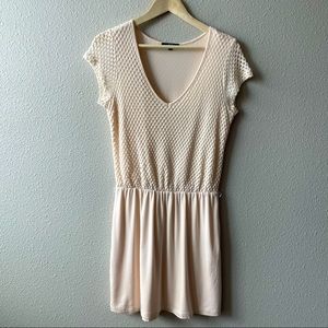 Tart Crochet Mesh V-neck Cap Sleeve A-Line Dress in Cream Modal Blend Spring